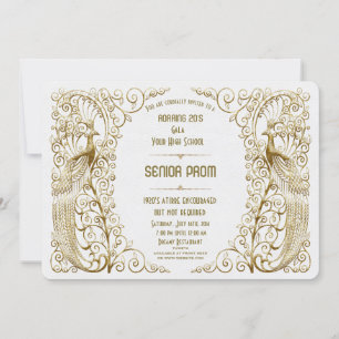 Glamour White Gold Art Deco Peacock Hoher Rang Einladung