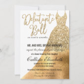 Glamour White Gold Glitzer Dress Debutante Dance Einladung (Vorderseite)