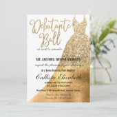 Glamour White Gold Glitzer Dress Debutante Dance Einladung (Stehend Vorderseite)