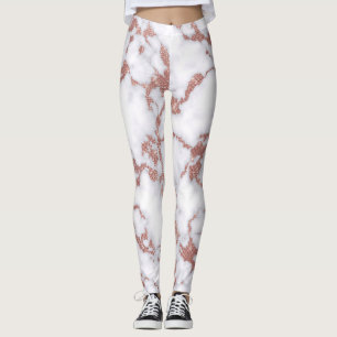 Glamour White Rose Gold Glitzer Marmormuster Leggings