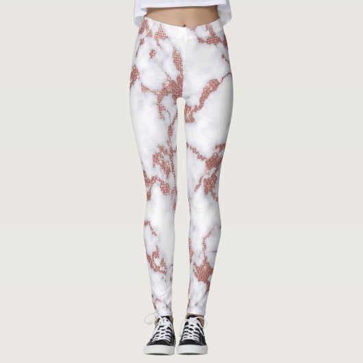 Glamour White Rose Gold Glitzer Marmormuster Leggings (Vorderseite)