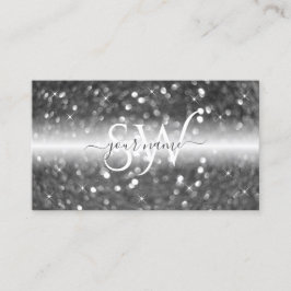 Glamour White Silver Sparkling Glitzer Initials Visitenkarte
