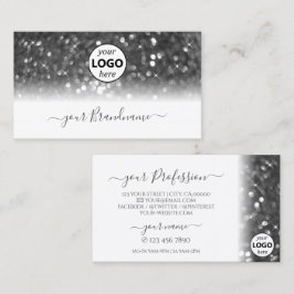 Glamour White Silver Sparkling Glitzer mit Logo Visitenkarte