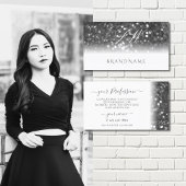 Glamour White Silver Sparkling Glitzer Monogram Visitenkarte