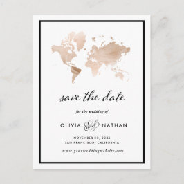 Glamour World Map | Elegante Reise Save the Date Ankündigungspostkarte