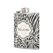 Glamour Zebra Leopard Custom Monogram Flask Flachmann (Links)