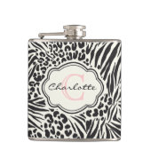 Glamour Zebra Leopard Custom Monogram Flask Flachmann (Vorderseite)
