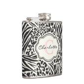 Glamour Zebra Leopard Custom Monogram Flask Flachmann (Rechts)