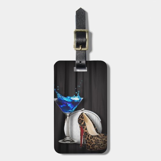 Glamourmartini-Cocktail-Party-Mädchen stilletos Gepäckanhänger (Vorderseite vertikal)