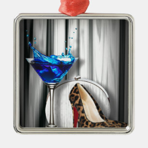 Glamourmartini-Cocktail-Party-Mädchen stilletos Silbernes Ornament
