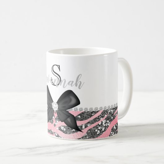 Glamouroe Rose Rosa Silberne Glitzer Monogramm Kaffeetasse (VorderseiteRechts)