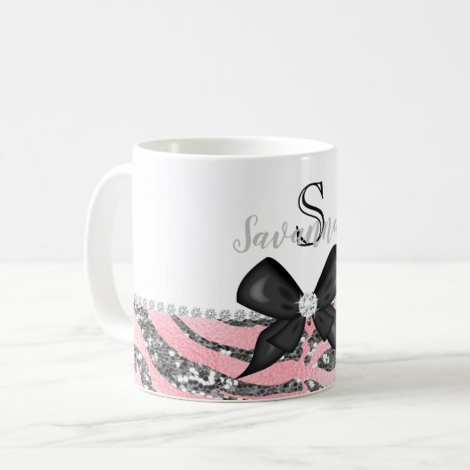 Glamouroe Rose Rosa Silberne Glitzer Monogramm Kaffeetasse (Vorderseite Links)