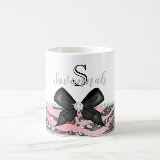 Glamouroe Rose Rosa Silberne Glitzer Monogramm Kaffeetasse (Mittel)