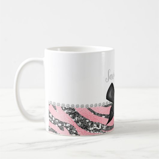 Glamouroe Rose Rosa Silberne Glitzer Monogramm Kaffeetasse (Links)