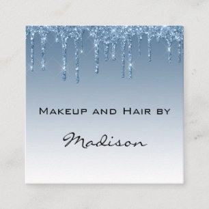 Glamourös blaue Glittertropfen Make-up-Artist Quadratische Visitenkarte