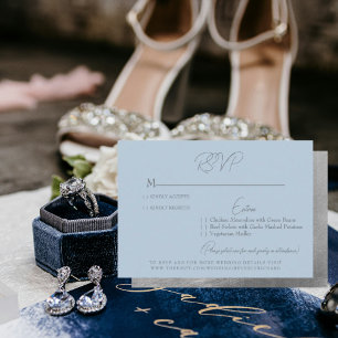 Glamourös Blaue Silber Text Hochzeit RSVP Karte