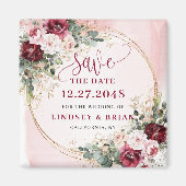 Glamourös Boho Burgund Rotgold Floral Datum Magnet (Vorne)