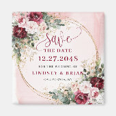 Glamourös Boho Burgunder-Rouge Gold Blumen Datum Magnet (Vorne)