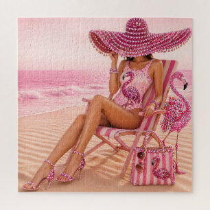 Glamourös Chic Klasse Dame Rosa Flamingo Tropische Puzzle
