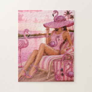 Glamourös Chic Klasse Dame Rosa Flamingo Tropische Puzzle