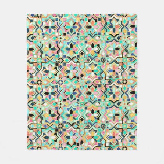 Glamourös-goldfarbenes marokkanisches Fliesenmuste Fleecedecke (Vorderseite)