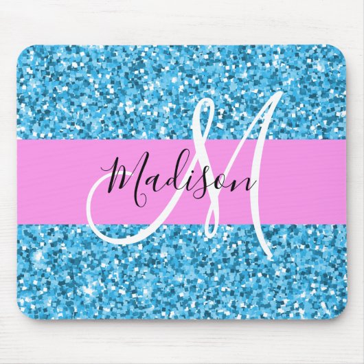 Glamourös Himmelblau Rosa Glitter Funkeln Name Mon Mousepad (Vorne)