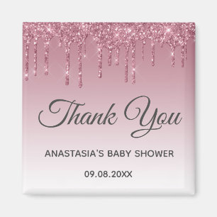 Glamourös lila rosa Rosen-Gold Danke Baby Shower Magnet