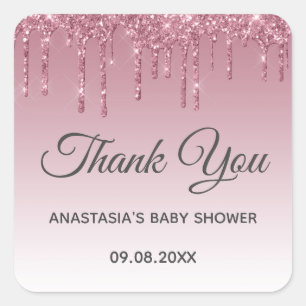 Glamourös lila rosa Rosen-Gold Danke Baby Shower Quadratischer Aufkleber