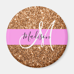 Glamourös Pink & Kupfer Glitter Funkeln Monogramm  Magnet