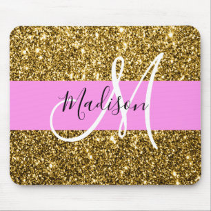 Glamourös Pink und Gold Glitter Funkeln Monogramm Mousepad