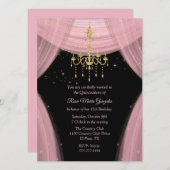 Glamourös rosa und schwarze Quinceñera Einladung (Vorne/Hinten)