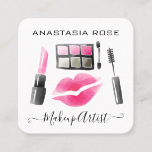 Glamourös weißer und rosa Lippenstift Lidschatten Quadratische Visitenkarte