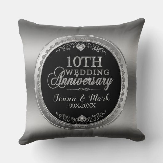 Glamouröse 10. Silver Wedding Template Kissen (Rückseite)