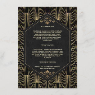 Glamouröse 20er Jahre Gatsby-Hochzeitsunterkunft Begleitkarte