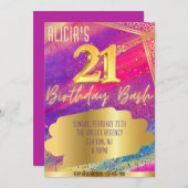 Glamouröse 21. Geburtstagsfeier-Party Einladung (Vorne/Hinten)