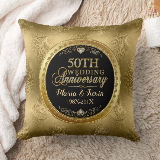 Glamouröse 50. Gold-Hochzeitsvorlage Kissen (Decke)