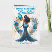 Glamouröse Afrikanerin Blue Birthday Karte (Rückseite)