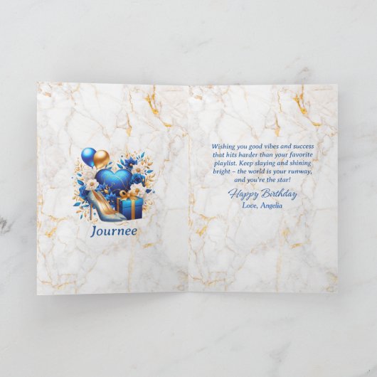 Glamouröse Afrikanerin Blue Birthday Karte (Innenseite)