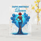 Glamouröse Afrikanerin Blue Birthday Karte (Gelbe Blume)