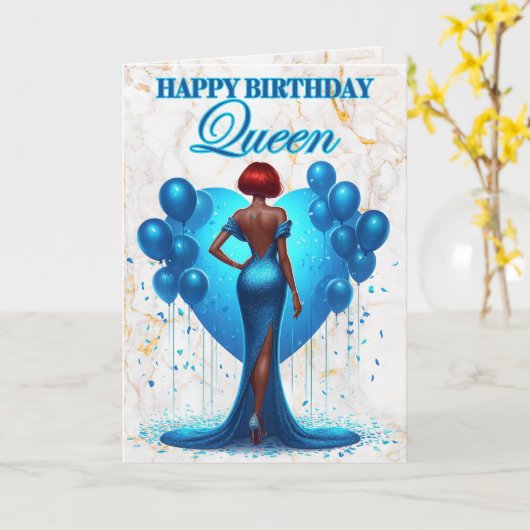 Glamouröse Afrikanerin Blue Birthday Karte (Gelbe Blume)