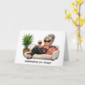 Glamouröse alte Dame mit Wein zum Geburtstag Karte (Gelbe Blume)