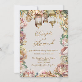 Glamouröse arabische Nächte Pastel Floral Hochzeit Einladung