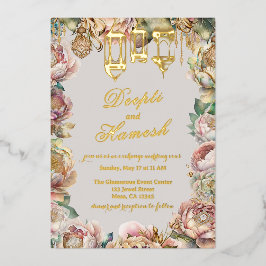 Glamouröse arabische Nächte Pastel Floral Hochzeit Folieneinladung