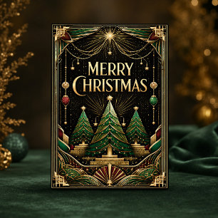 Glamouröse Art Deco Weihnachtsbäume Feiertagskarte