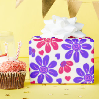 Glamouröse Blumenhörnchen Rosa und Blau Geschenkpapier