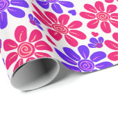 Glamouröse Blumenhörnchen Rosa und Blau Geschenkpapier (Rolleneckpunkt)