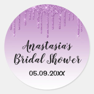 Glamouröse Brautparty Lila Glittertropfen Funkeln Runder Aufkleber