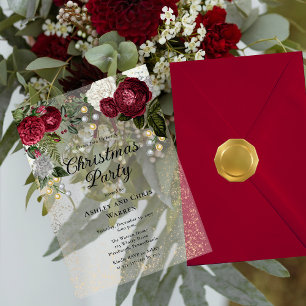 Glamouröse Burgunder-Rosen-Blumen-Weihnachtsfeier Acryleinladungen