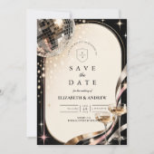 Glamouröse Disco-Retro-Hochzeit Save The Date (Vorderseite)