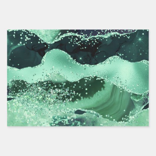 Glamouröse dunkle und hellgrüne Imitate Glitzer Ag Geschenkpapier Set (Vorderseite 2)